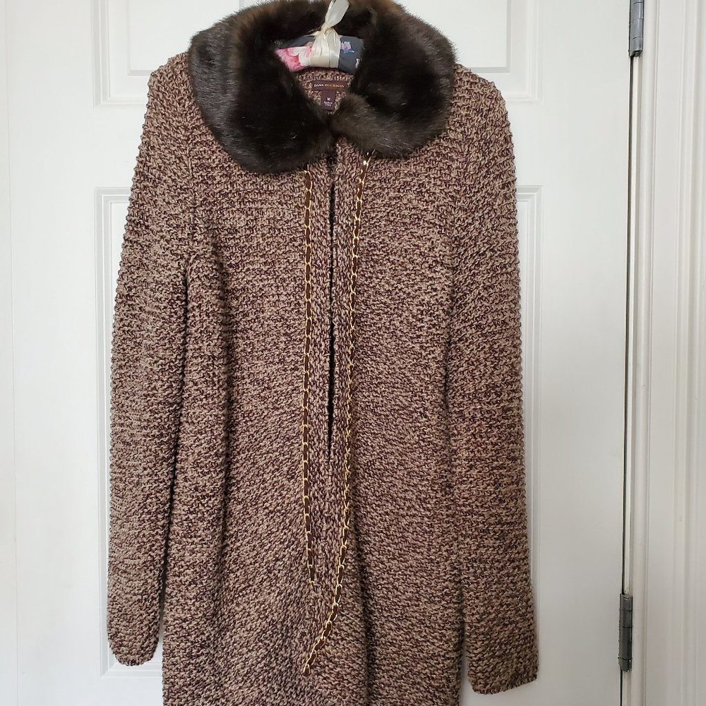 Long Knit Sweater with Faux Fur Collar